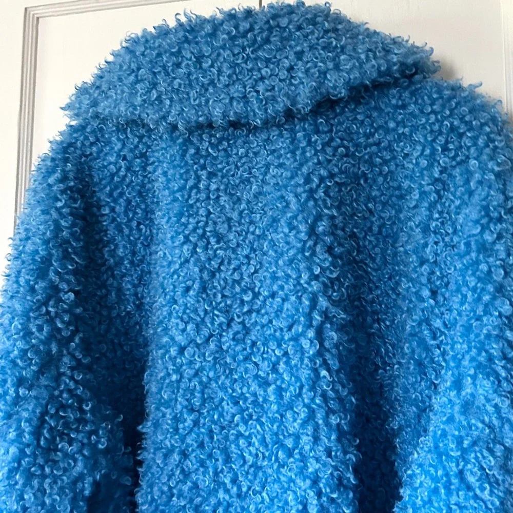 Free People Cool & Cozy Teddy Coat Baywatch Blue XL Fuzzy Oversized Warm Fall